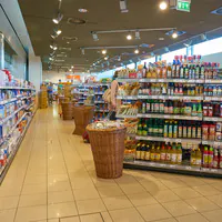 LED track lights in supermarket